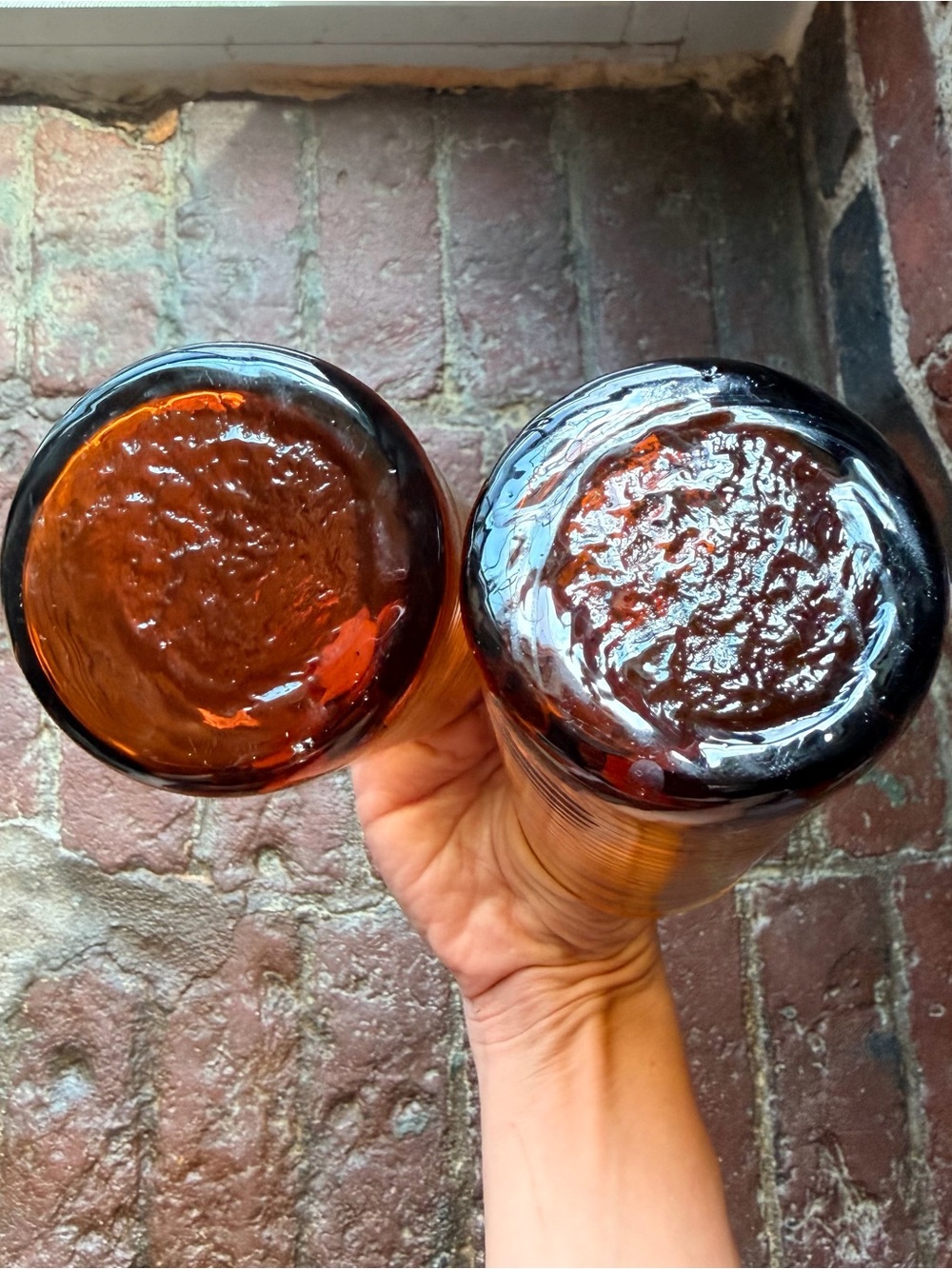 Vintage 70s artisan hand blown amber glass tumblers set of 2 - Picture 3 of 3